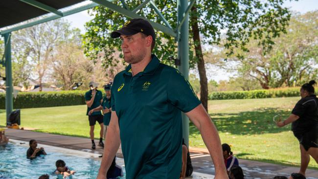 David Mckeon as Olympians and scholarship coaches run training sessions for Katherine youth at RAAF Base Tindal. Picture: Pema Tamang Pakhrin