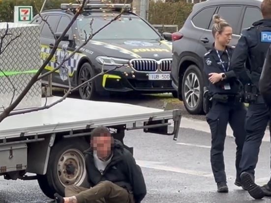 A man is arrested in Hoppers Crossing after an alleged car theft in Hamlyn Heights, Geelong. Photo: Geelong TV.
