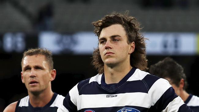 Clark, after a game with the Cats in 2021, says Joel Selwood remains a mentor. Picture: Dylan Burns/AFL Photos via Getty Images.