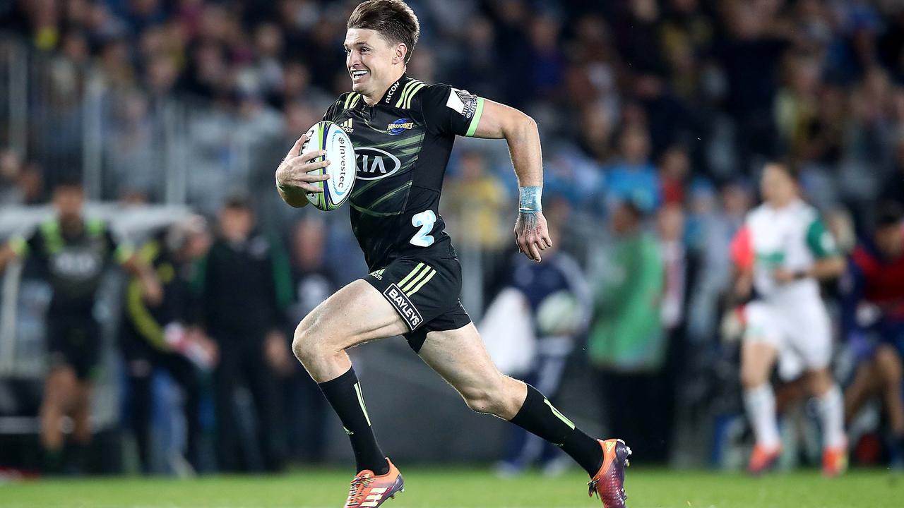 Beauden Barrett of the Hurricanes scores a try at Eden Park.