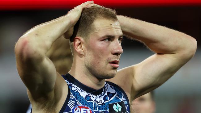 Harry McKay’s goalkicking struggles are under scrutiny. (Photo by Mark Kolbe/AFL Photos/ via Getty Images )