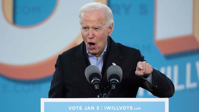 Joe Biden speaks at a rally in Atlanta, Georgia, on the eve of the Senate runoff vote. Picture: AFP