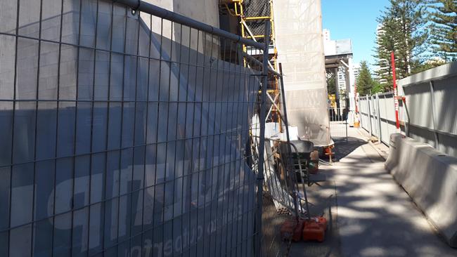 The worksite the day after a tradie was nearly killed on site.