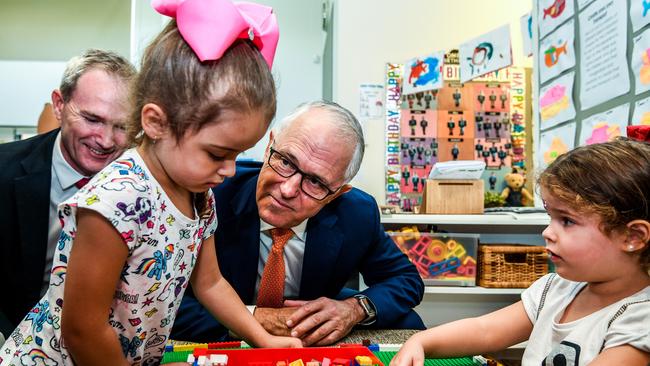 Malcolm Turnbull at a childcare centre in Sydney yesterday. Picture: AAP