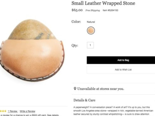 Nordstrom's $85 ($110) pet rock in a leather pouch sold out online. Picture: Nordstrom