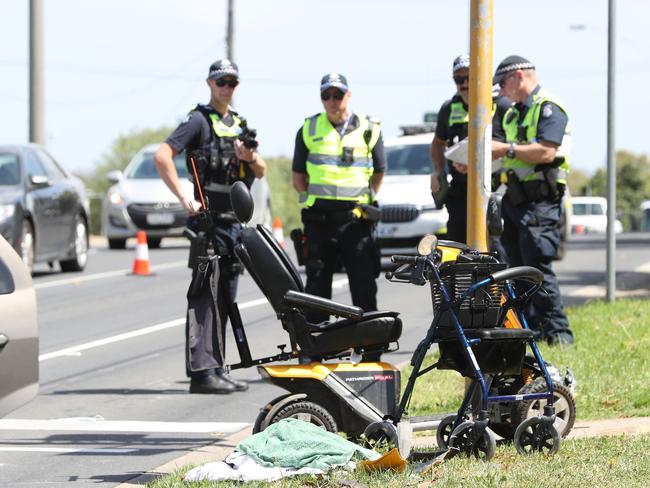 Police and paramedics at the scene of Wednesday’s collision. Picture: Alan Barber