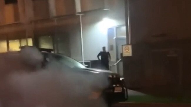 TikTok video of a car doing burnouts outside of southport Police Station.