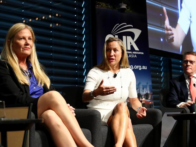 31/08/2018: (L-R) Susan Bonner from Royal Caribbean, Jennifer Vanderbeek from Carnival from Carnival and Steve Odell from Norwegian speaking at a cursing conference in Sydney on Friday. Hollie Adams/The Australian