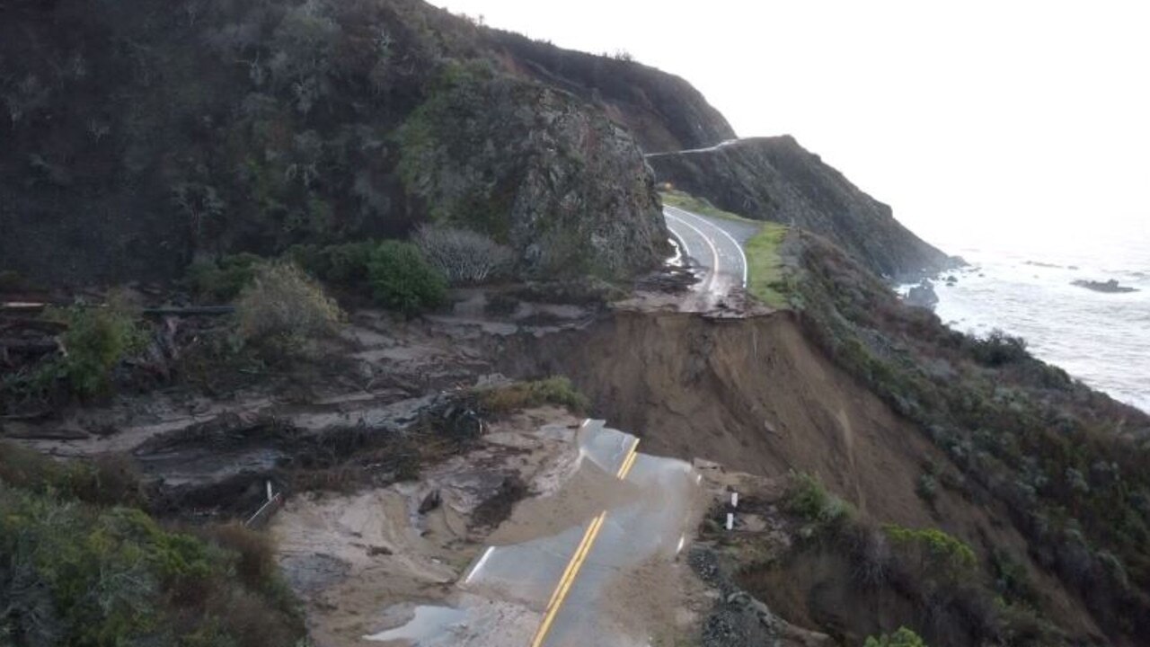 California’s Highway 1 Section of road collapses into ocean Video