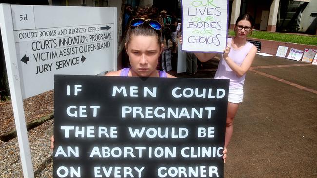 Pro-choice supporters on The Esplanade in Cairns. Picture: Justin Brierty