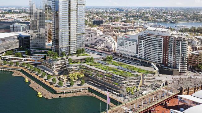 A massive green observation deck is included in plans to overlook Pyrmont Bridge.