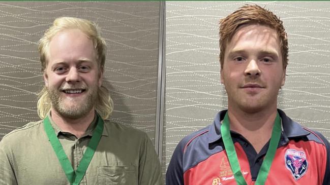 Thomas Cameron (left) and Ricky Cochrane were the joint best and fairest winners in the Mid Gippsland Football League this year. Picture: Mid Gippsland Football League.