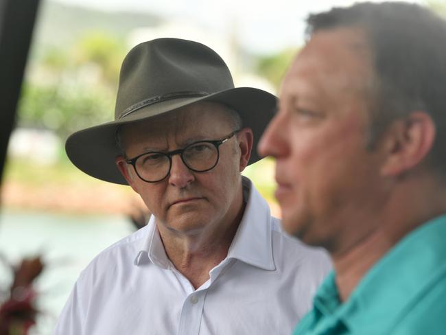 Prime Minister Anthony Albanese with Premier Steven Miles  at the Townsville Quayside Terminal for announcement of a Hydrogen Hub.  Picture: Evan Morgan