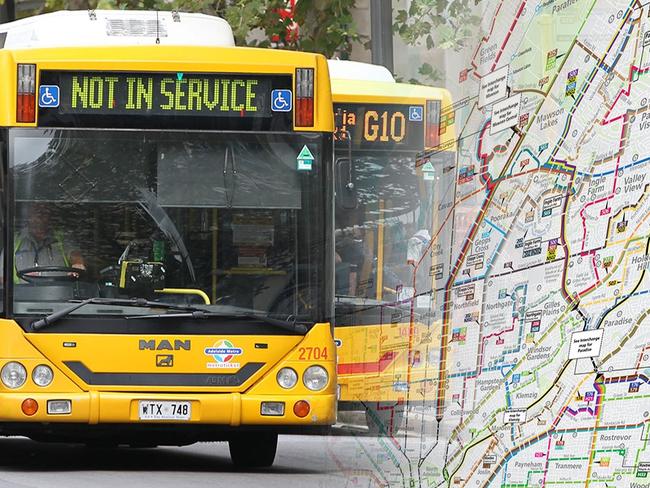 3x4, 4x3 portrait crop of Adelaide Metro bus and 2017 bus route map