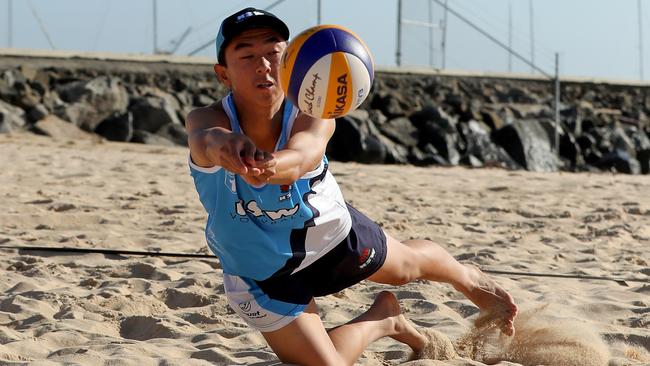 Kynan Leong has claimed gold for NSW at the 2019 Australian Junior Beach Volleyball Championships. Picture: James Worsfold / Woosha's Sports Photography