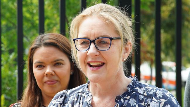 Jacinta Allan joins the Member-elect for Mulgrave Eden Foster for a press conference in Noble Park. Picture: NCA NewsWire / Luis Enrique Ascui