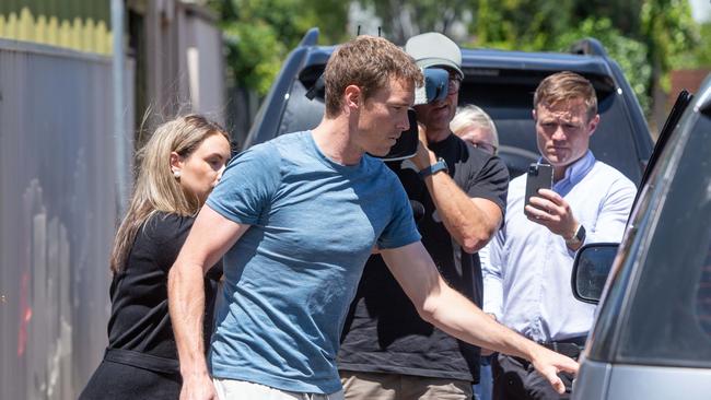 Dennis leaving his Adelaide house this week. Picture: Brett Hartwig