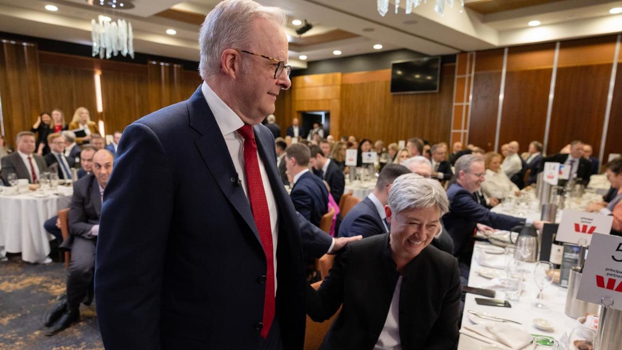 Australian Labor Prime Minister Anthony Albanese speaks at the Canberra Press Club in the last week of his election campaign. The Prime Minister and Penny Wong at the event. Picture: Jason Edwards / NewsWire