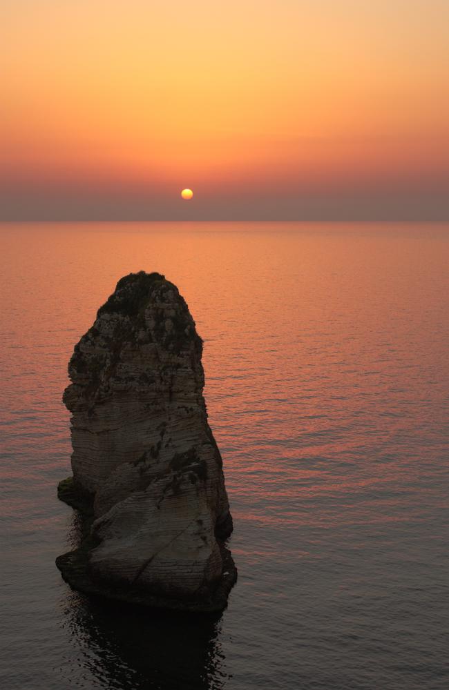 Sunset at Pigeon's rock in Beirut, Lebanon.