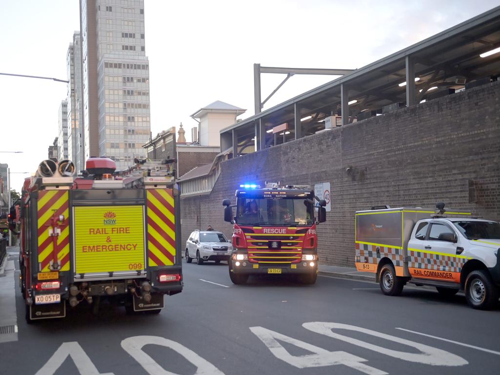 Emergency services attend Burwood train station where a train guard fell from the train. Picture: Jeremy Piper
