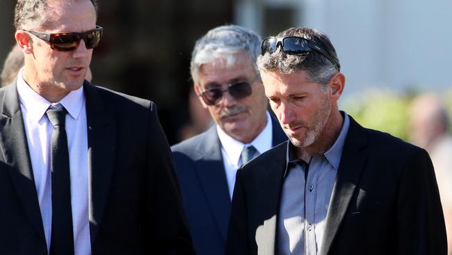 30/05/2018Father Aaron Cockman (grey goatee and glasses on top of head) after the service. A Funeral Service for Katrina Miles and her children Taye, Rylan, Arye and Kadyn Cockman of Osmington takes place in the Crematorium Chapel, BunburyPic Colin Murty The Australian