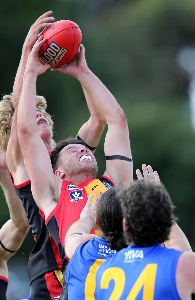 GFL: St Joseph's v North Shore. St Josephs Alex Hickey marks. Picture: Mike Dugdale