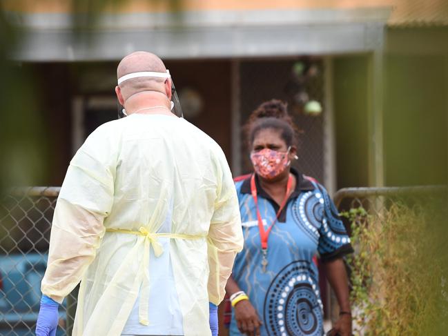 NT Health and ADF staff make house calls in Katherine East, to transport people to testing clinics. Picture: Amanda Parkinson