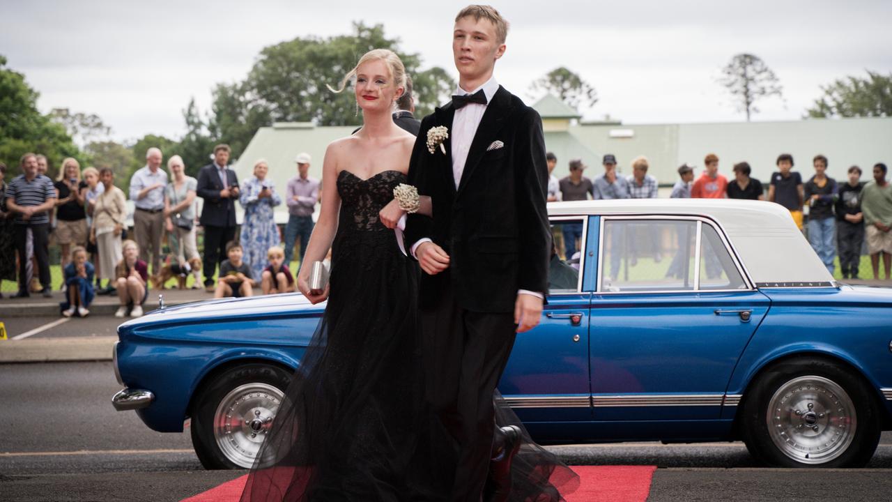 Caitlin Mohr and Darcy Meagher arrive at Toowoomba Anglican School class of 2024 school formal. Friday, November 15, 2024. Picture: Christine Schindler