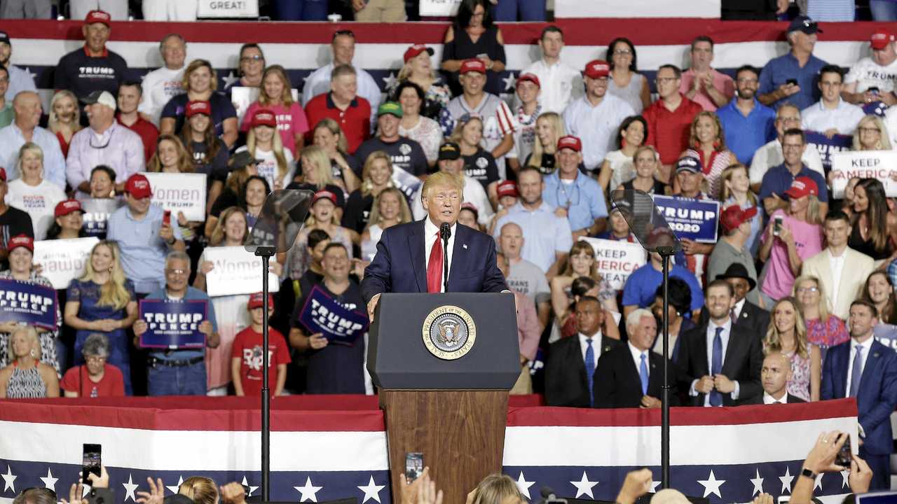 MAIN MAN: President Donald Trump speaks at a campaign rally in Greenville, N.C., Wednesday, July 17, 2019. Picture: Gerry Broome