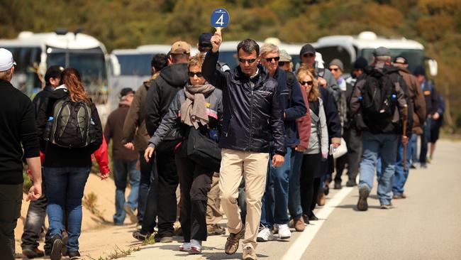 DAY 3. ANZAC celebrations under way in Gallipoli, Turkey for 100th anniversary. Tourists arrive at ANZAC Cove by the busload.