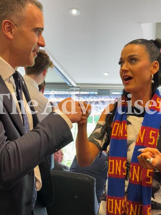 Premier Peter Malinauskas with pop star Katy Perry at the AFL grand final. Picture: Gemma Jones