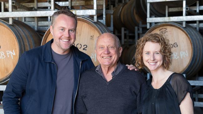 Rollo, Garry and Zoe Crittenden at their Dromana vineyard. 