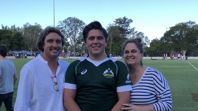 Eastern Suburbs player Archer Holz with his father and mother.