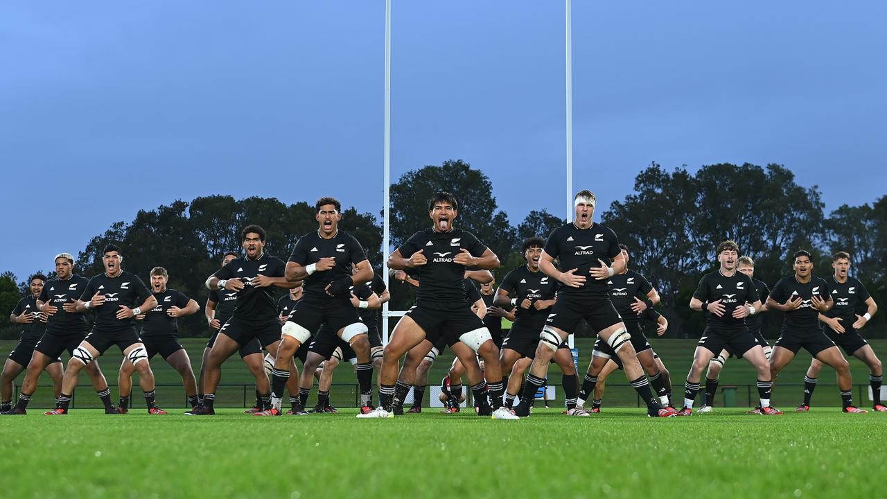 New Zealand perform the Haka before their match. Picture: Albert Perez/Getty Images.