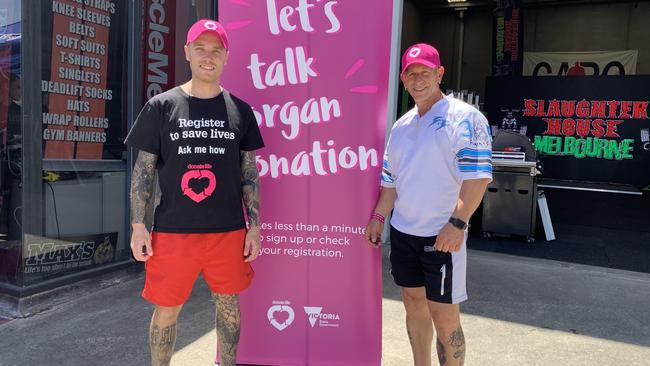 Matt Sarkies, recipient of a new liver in October and friend Angelo Galati, who has been on the wait list for three years. Picture: Supplied