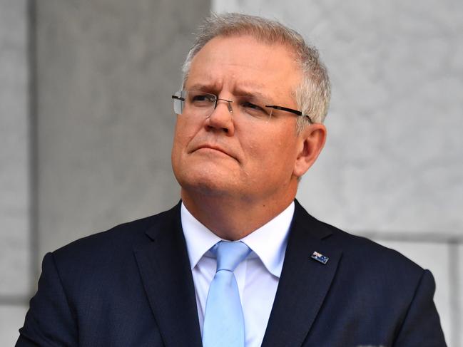 Prime Minister Scott Morrison speaks to the media at a press conference in Canberra, Tuesday, April 21, 2020. (AAP Image/Mick Tsikas) NO ARCHIVING