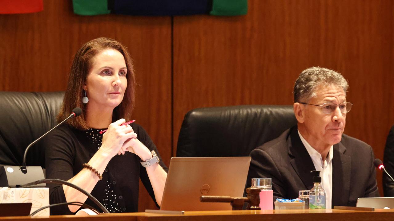 Cairns mayor Amy Eden and council chief executive Ken Gouldthorp at a Cairns Regional Council ordinary meeting earlier this week. Picture: Brendan Radke