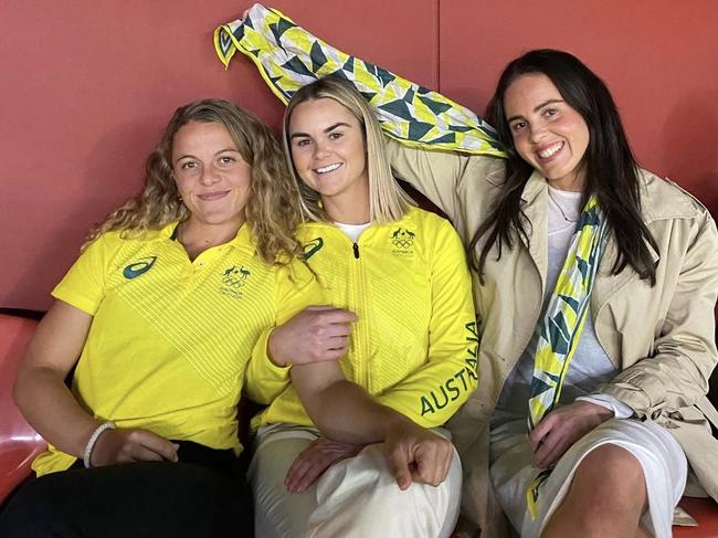 Rosie Malone with former Hockeyroos Kalindi Commerford and Savannah Fitzpatrick, who made submissions for the star striker in her appeal to the National Sports Tribunal over her omission from the Hockeyroos’ Paris Olympic team. Picture: Instagram