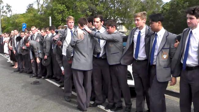 Churchie students performed a final war cry for Archie Gouldson.