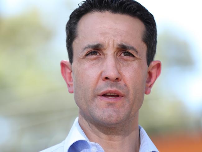 State Opposition Leader David Crisafulli at a press conference on Sunday. Picture: Lachie Millard