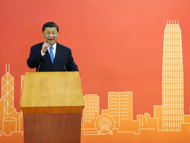 Xi Jinping speaks at the West Kowloon Station in Hong Kong in June, his first trip to the city since overseeing twin crackdowns on political dissent and Covid-19. Picture: Justin Chin/Bloomberg