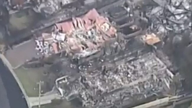 The fire damaged town of Tathra photographed from the air this morning. Picture; Twitter.