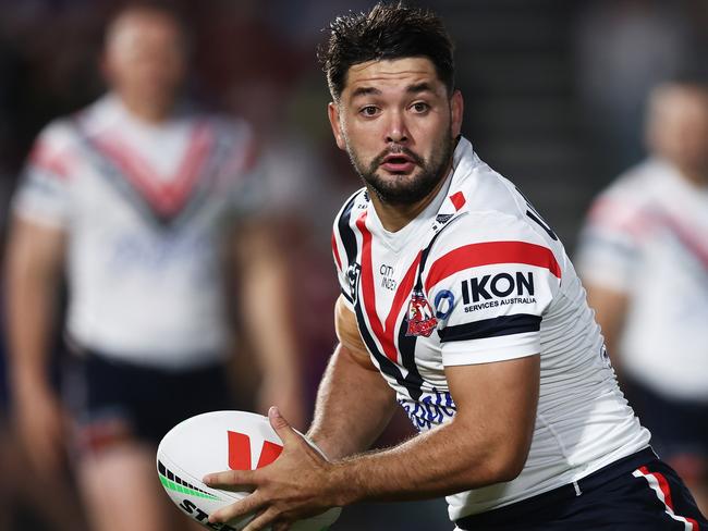 GOSFORD, AUSTRALIA - FEBRUARY 17: Brandon Smith of the Roosters runs with the ball during the NRL Trial Match between the Sydney Roosters and the Manly Sea Eagles at Central Coast Stadium on February 17, 2023 in Gosford, Australia. (Photo by Matt King/Getty Images)