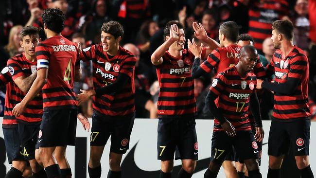 The Wanderers score a goal during an AFC Champions League game. Picture: Mark Evans