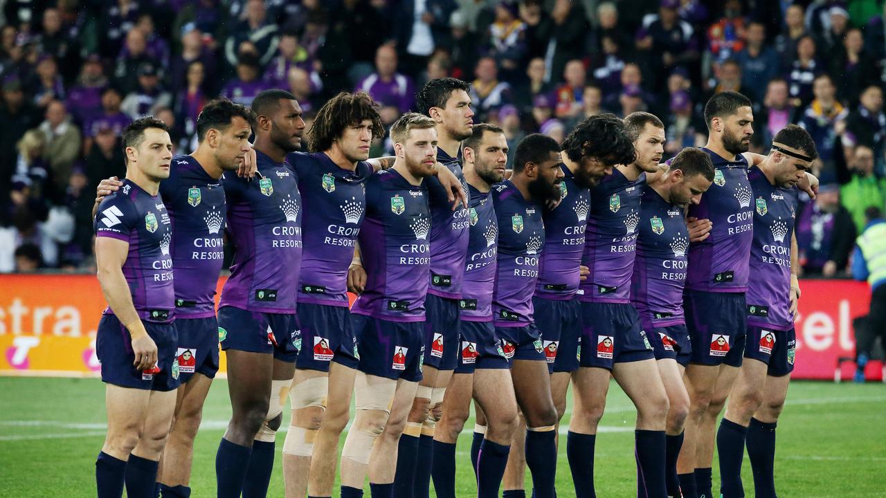 Storm players stand for the national anthem in 2016. Picture: Colleen Petch.