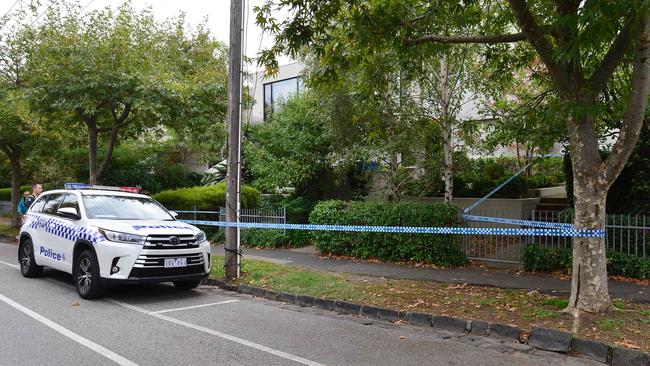 Police outside Mr Loughnane’s Brighton home earlier this month. Picture: Nicki Connolly