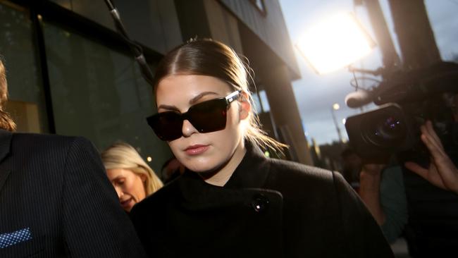 14/05/2019  Fraudster Belle Gibson leaves Federal Court in Melbourne after appearing for not paying a fine for claiming she cured herself of cancer and was giving app and book profits to sick people. Picture: David Geraghty / The Australian.