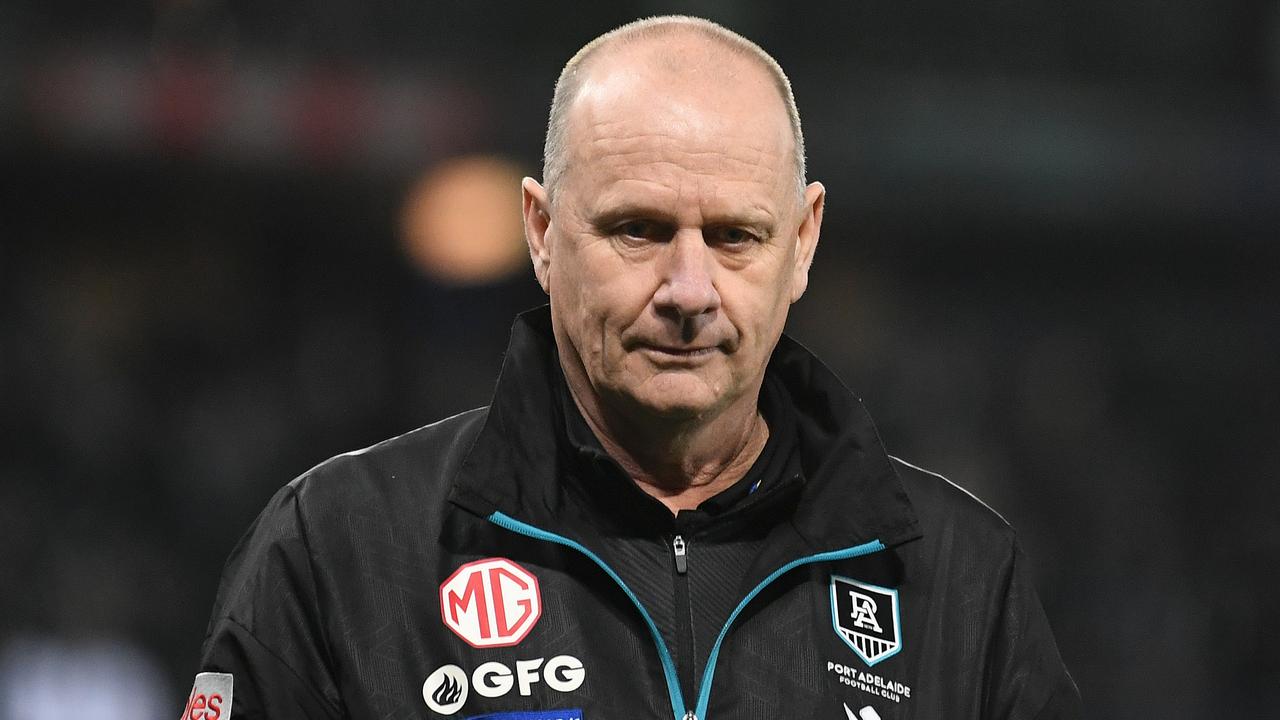 MELBOURNE, AUSTRALIA - JULY 15: Ken Hinkley, Senior Coach of the Power reacts following the 2023 AFL Round 18 match between the Carlton Blues and the Port Adelaide Power at Marvel Stadium on July 15, 2023 in Melbourne, Australia. (Photo by Morgan Hancock/AFL Photos via Getty Images)