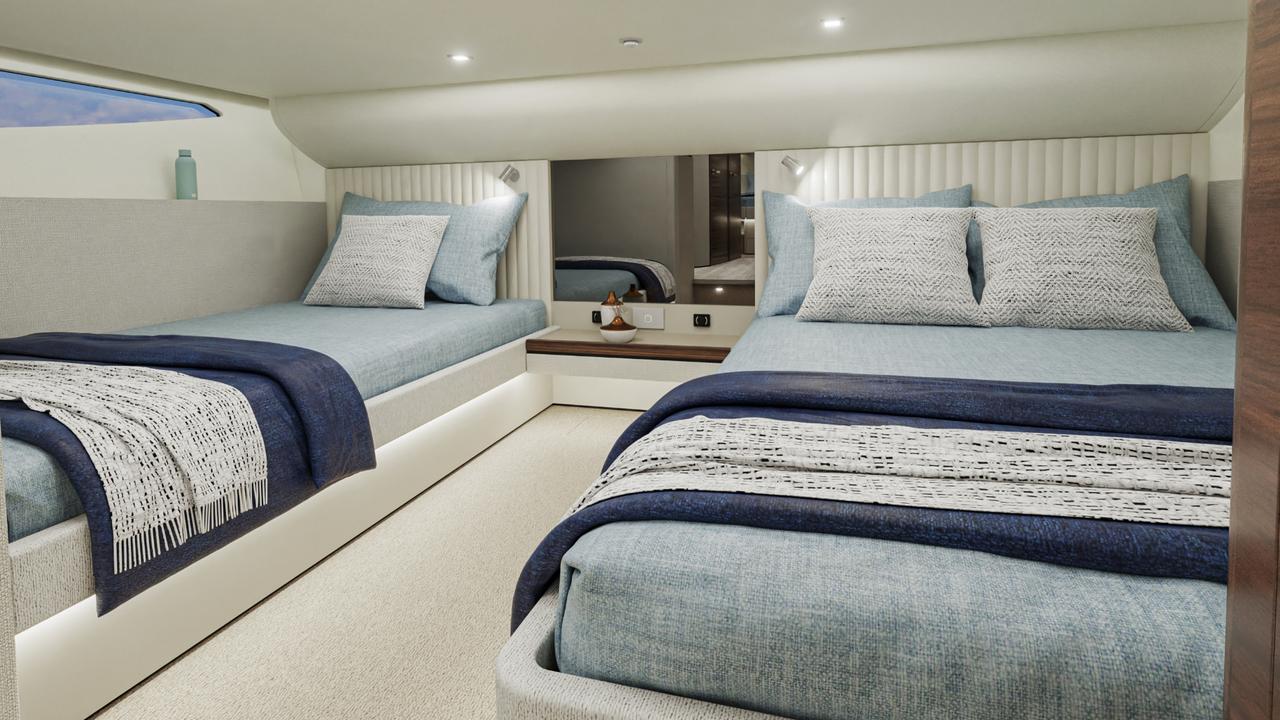 Sleeping on board is not a problem with a master stateroom and a guest cabin. Picture: Riviera