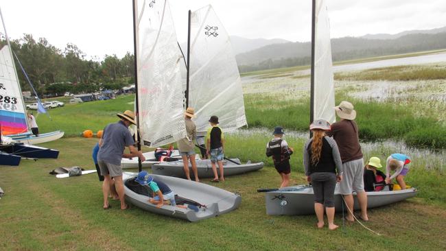 Mackay Sailing Club juniors learn to set up club boats at Kinchant Dam. Picture: Contributed